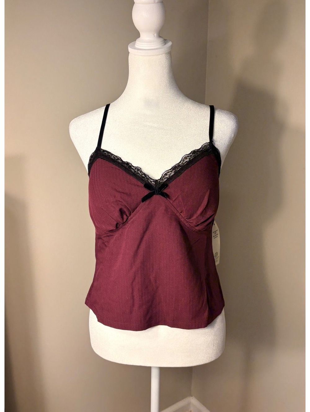 No Boundaries Burgundy Lace Cropped Cami Women’s Size Small Lingerie Grunge Goth